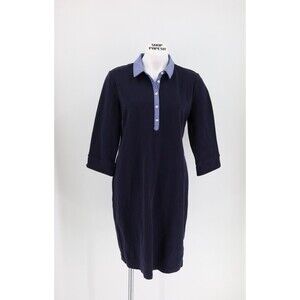 Talbots Women Size XL Navy Below Knee Polo Gingham Cuff/Collar Dress